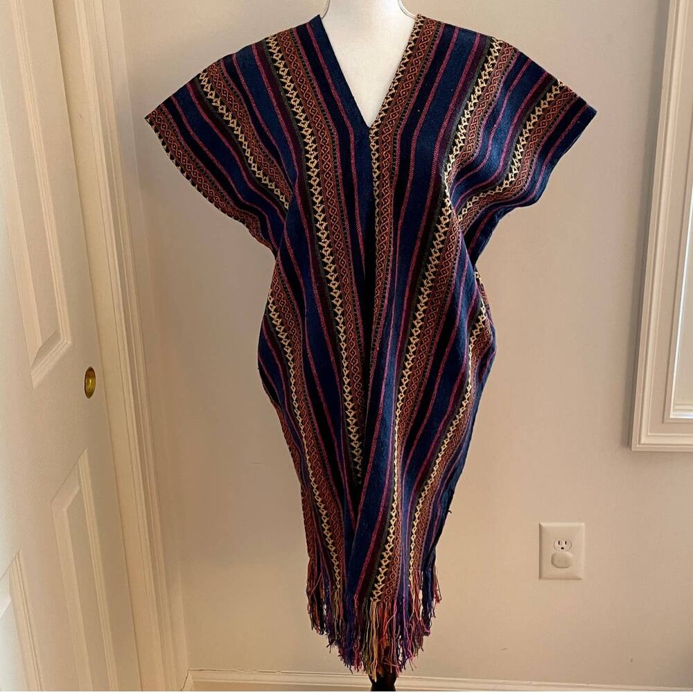 Hat Attack Buji Baja Striped Fringe Swim Cover Up Kaftan In Navy One Size New